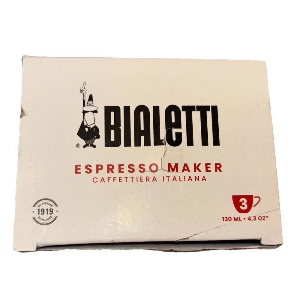 Bialetti Moka Café Stovetop Espresso Maker 3 Cup 130ml Silver Aluminum - Picture 4 of 5
